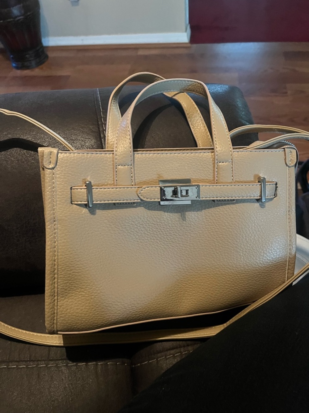 Cream Leather Top-Handle Crossbody Bag